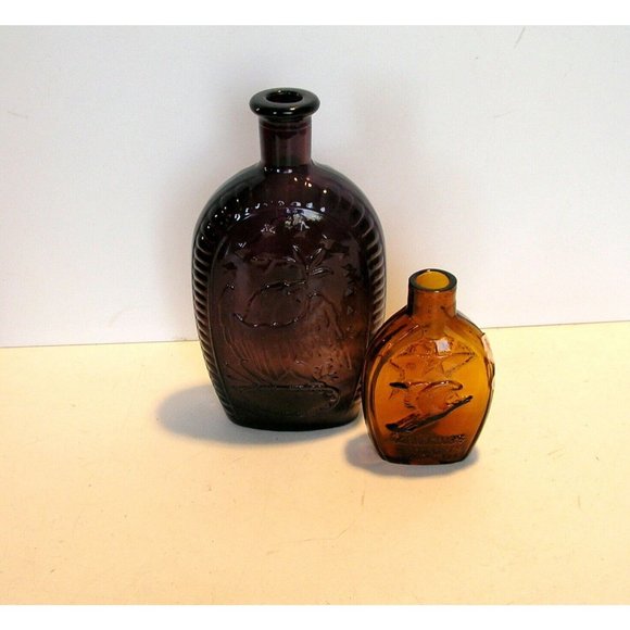 American Eagle Glass Bottles Set of Two Plum and Amber - Picture 3 of 12
